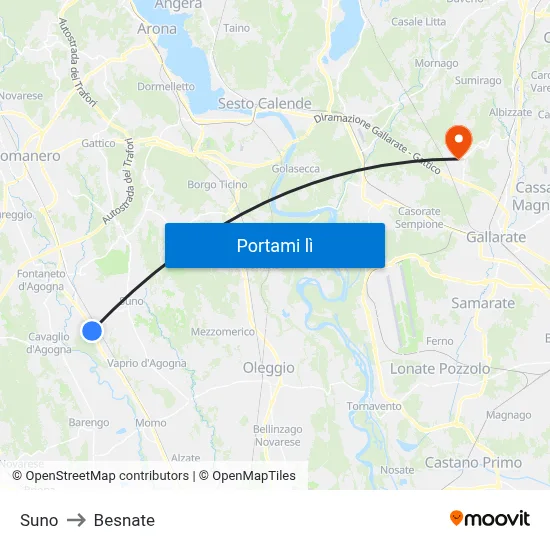Suno to Besnate map
