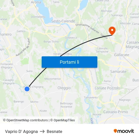 Vaprio D' Agogna to Besnate map