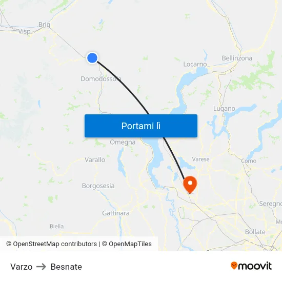 Varzo to Besnate map