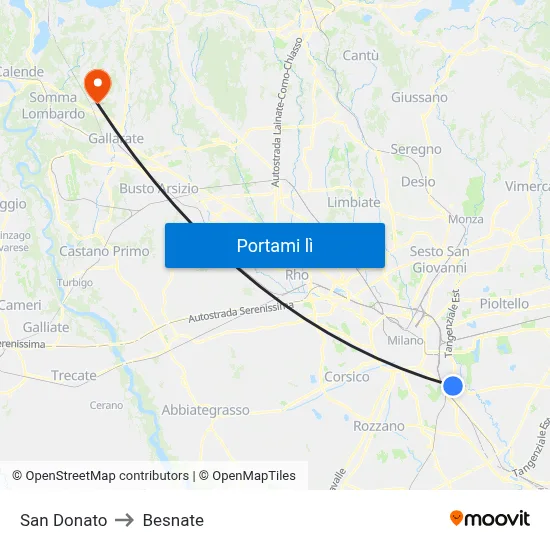 San Donato to Besnate map