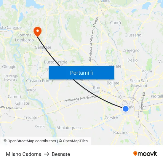 Milano Cadorna to Besnate map