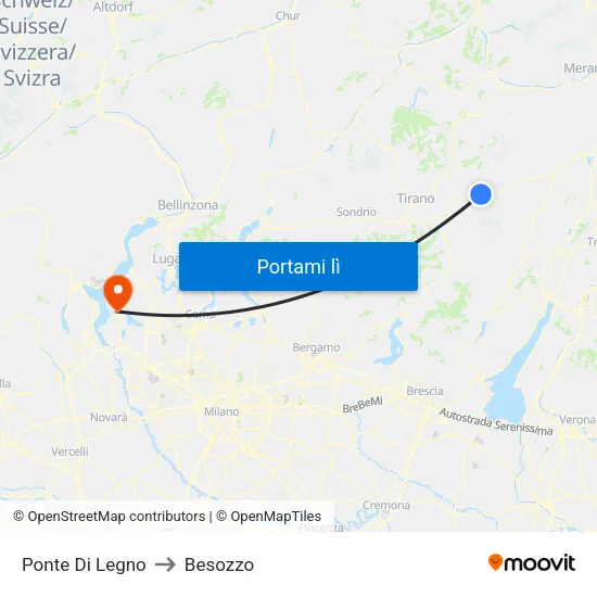 Ponte Di Legno to Besozzo map