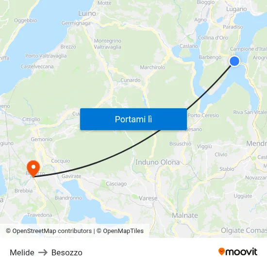 Melide to Besozzo map