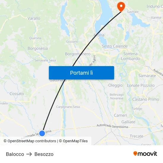 Balocco to Besozzo map