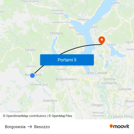 Borgosesia to Besozzo map