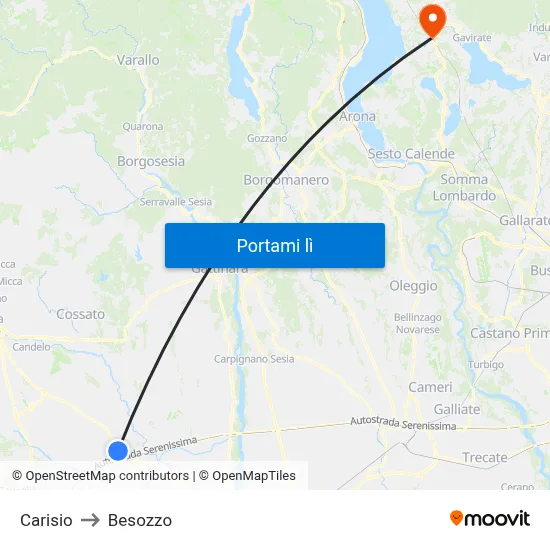 Carisio to Besozzo map