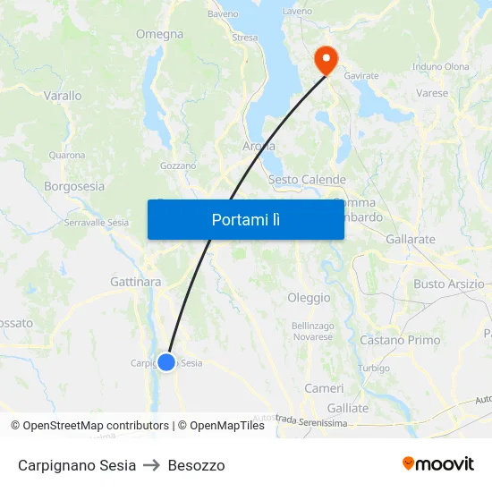 Carpignano Sesia to Besozzo map