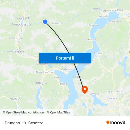 Druogno to Besozzo map