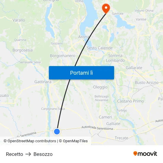 Recetto to Besozzo map