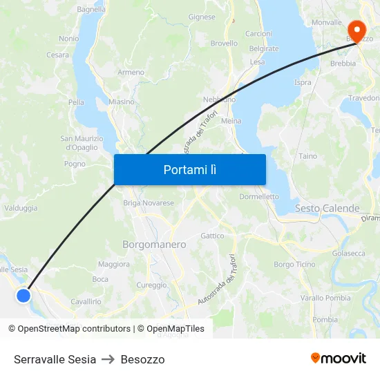 Serravalle Sesia to Besozzo map