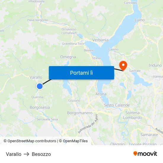 Varallo to Besozzo map