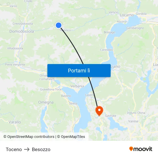 Toceno to Besozzo map