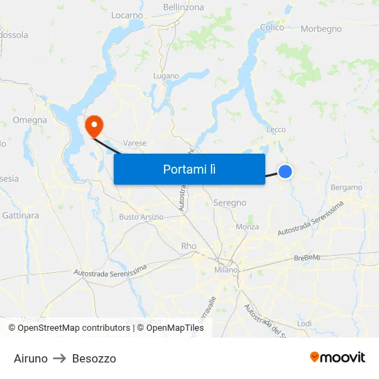 Airuno to Besozzo map