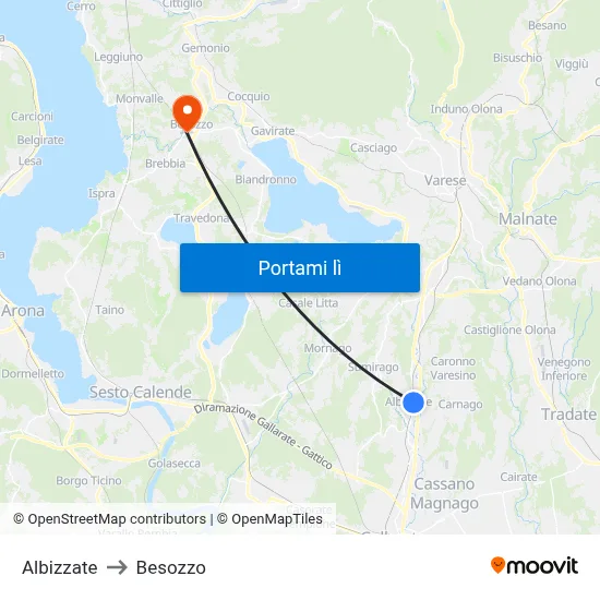 Albizzate to Besozzo map