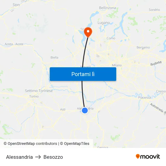 Alessandria to Besozzo map