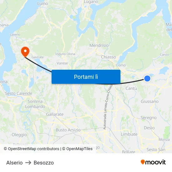 Alserio to Besozzo map