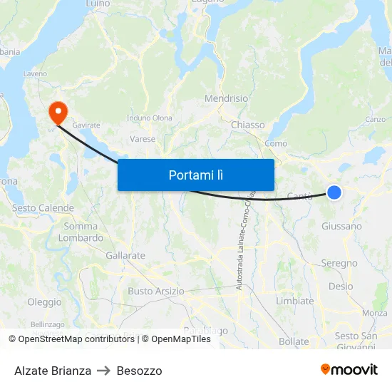 Alzate Brianza to Besozzo map