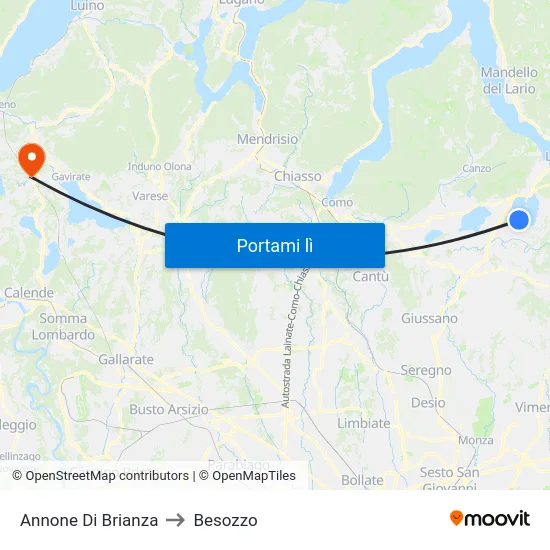 Annone Di Brianza to Besozzo map