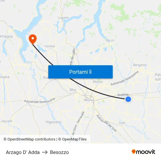 Arzago D' Adda to Besozzo map