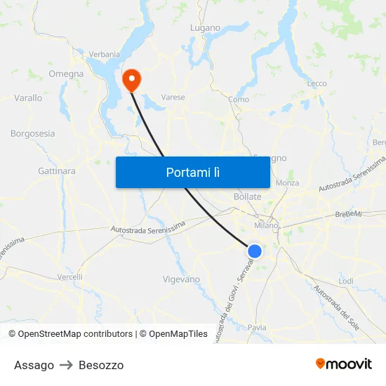 Assago to Besozzo map