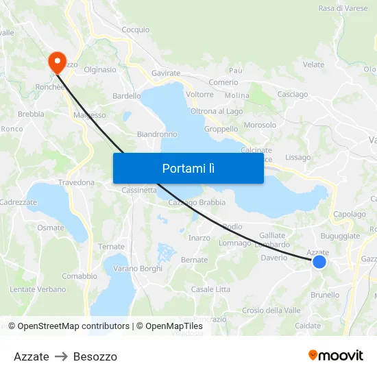 Azzate to Besozzo map