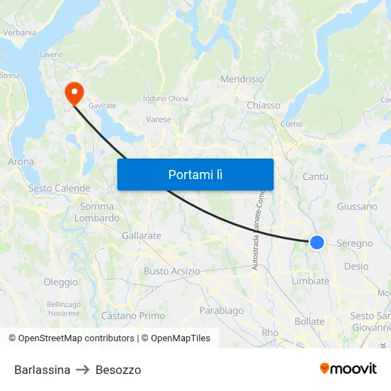 Barlassina to Besozzo map