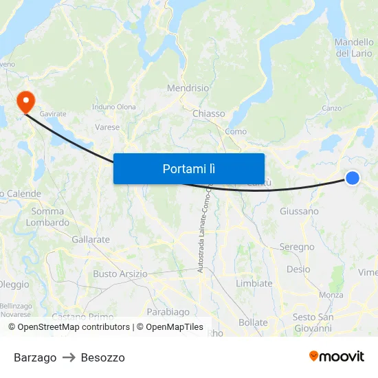 Barzago to Besozzo map