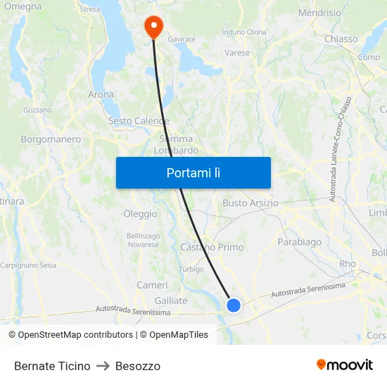 Bernate Ticino to Besozzo map