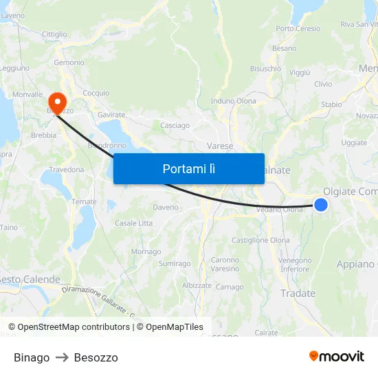 Binago to Besozzo map
