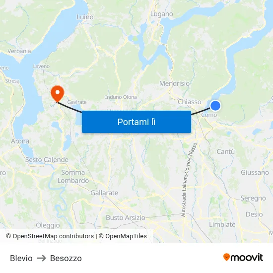 Blevio to Besozzo map