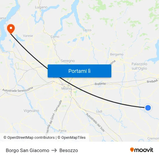 Borgo San Giacomo to Besozzo map