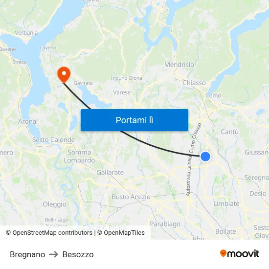 Bregnano to Besozzo map