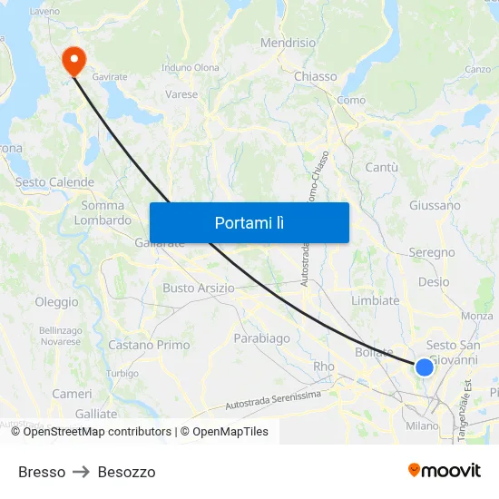 Bresso to Besozzo map