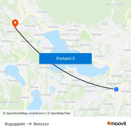 Buguggiate to Besozzo map