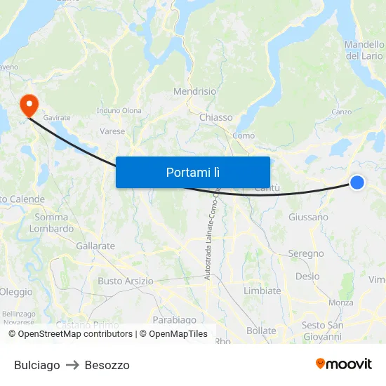 Bulciago to Besozzo map