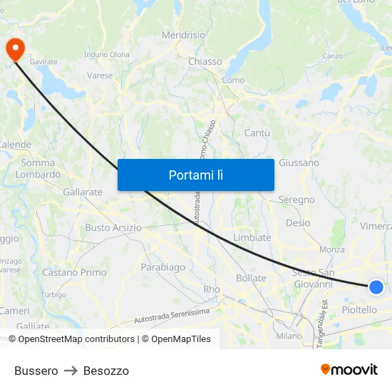 Bussero to Besozzo map