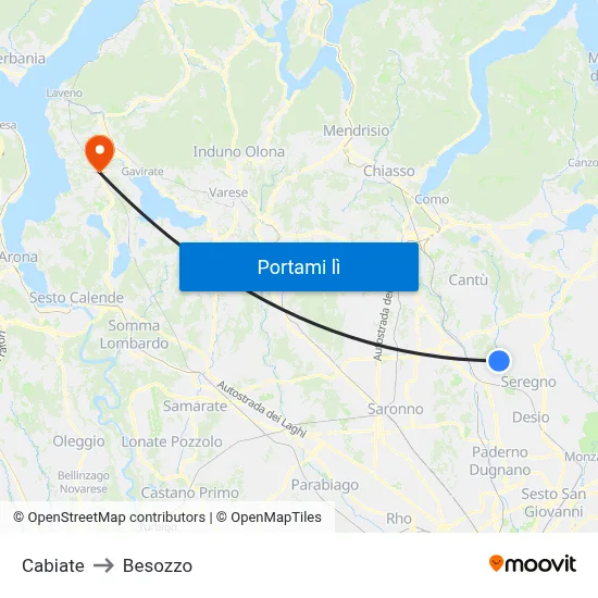 Cabiate to Besozzo map