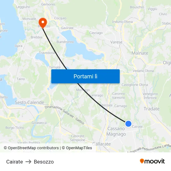 Cairate to Besozzo map
