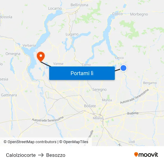 Calolziocorte to Besozzo map