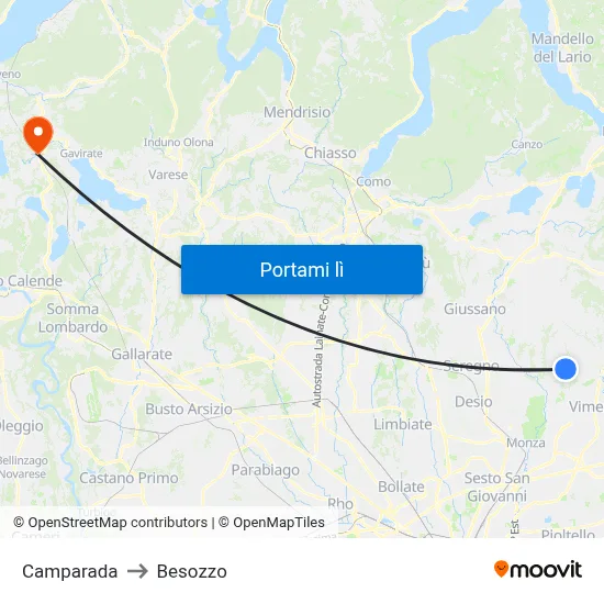 Camparada to Besozzo map