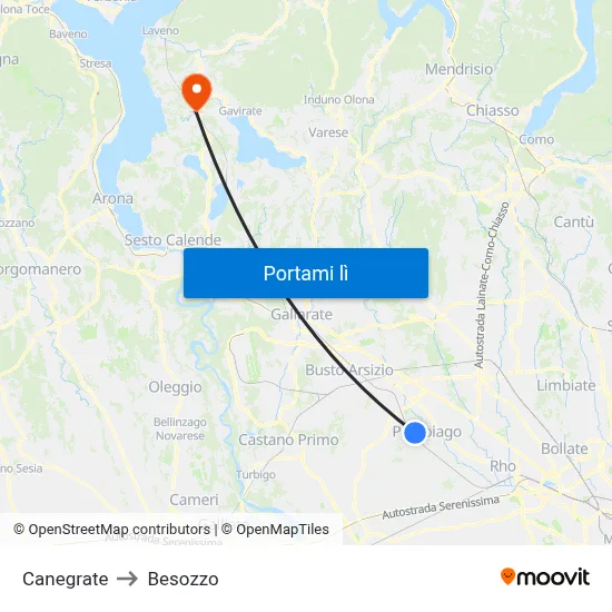 Canegrate to Besozzo map