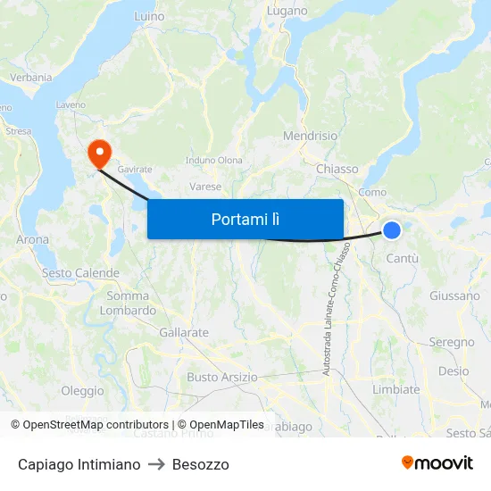 Capiago Intimiano to Besozzo map
