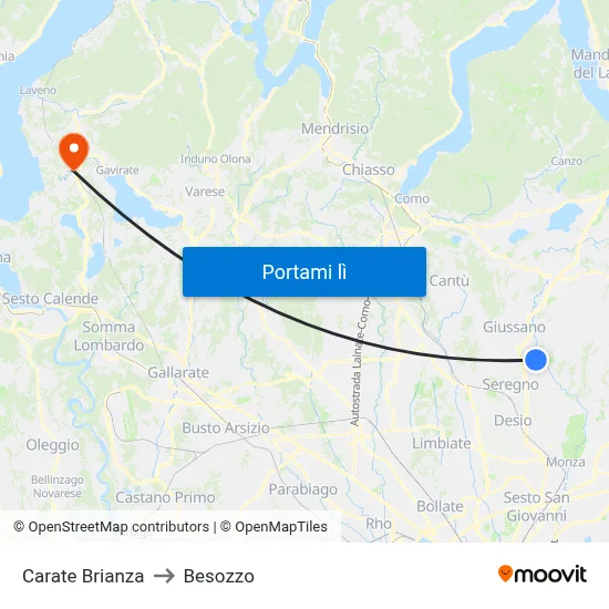 Carate Brianza to Besozzo map