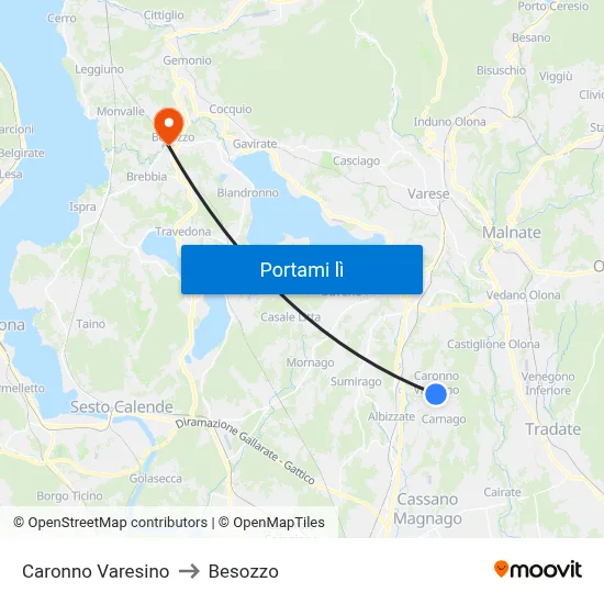 Caronno Varesino to Besozzo map