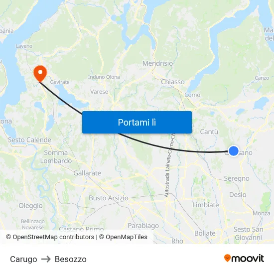 Carugo to Besozzo map