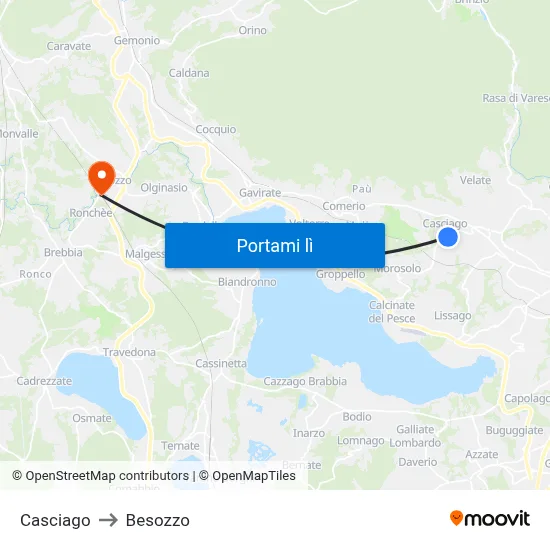Casciago to Besozzo map