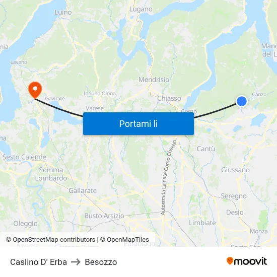 Caslino D' Erba to Besozzo map
