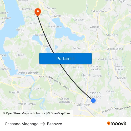Cassano Magnago to Besozzo map