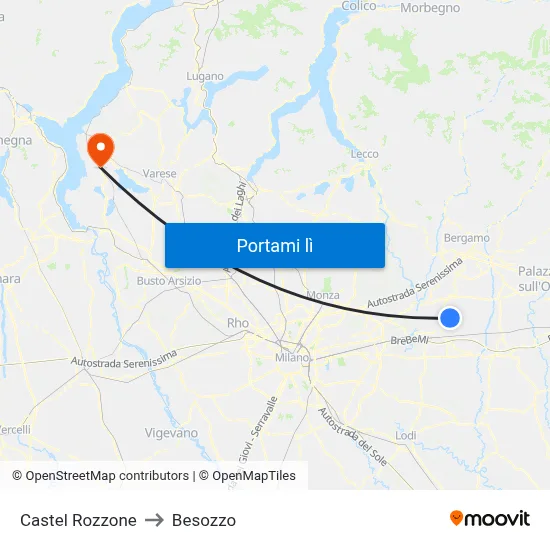 Castel Rozzone to Besozzo map