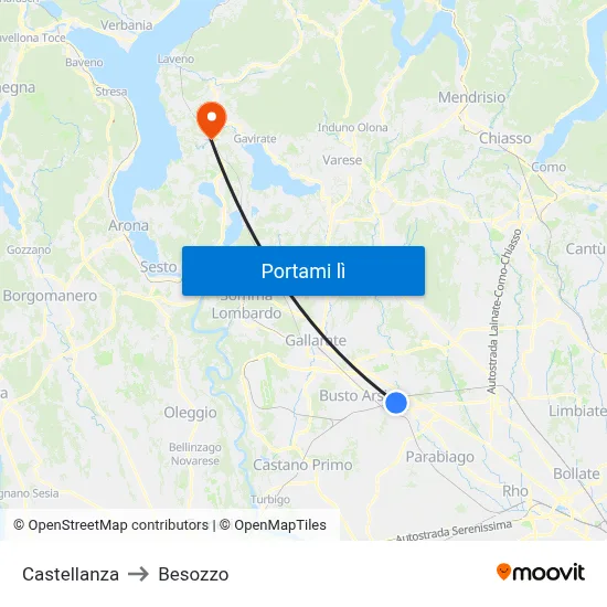 Castellanza to Besozzo map